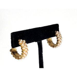 Vintage Open Hoop Faux Pearl Earrings